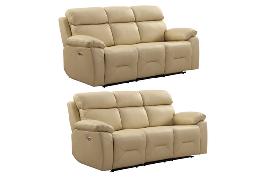 Renato Genuine Leather Cream Electric Power Recliner 3+3 Seater Sofa Set