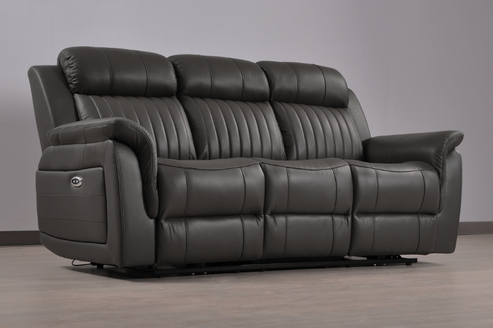 Cidliano Genuine Leather Grey Electric Power Recliner 3+1+1 Seater Sofa Set - Furniture Instore