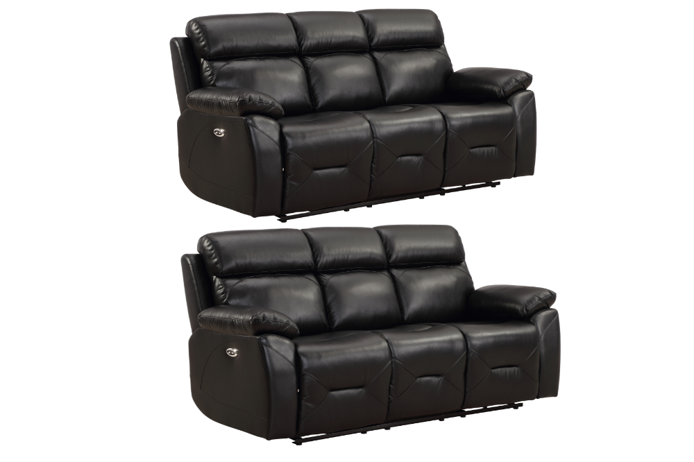 Renato Genuine Leather Black Electric Power Recliner 3+3 Seater Sofa Set