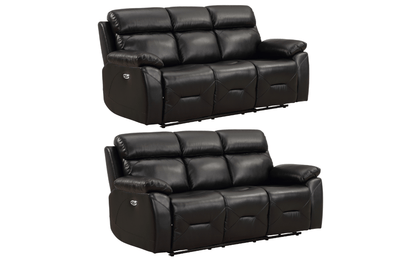 Renato Genuine Leather Black Electric Power Recliner 3+3 Seater Sofa Set
