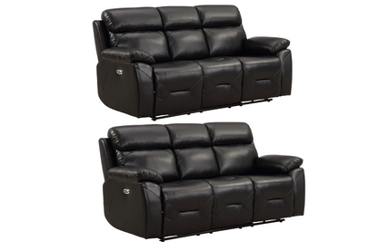 Renato Genuine Leather Black Electric Power Recliner 3+3 Seater Sofa Set