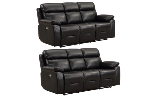 Renato Genuine Leather Black Electric Power Recliner 3+3 Seater Sofa Set