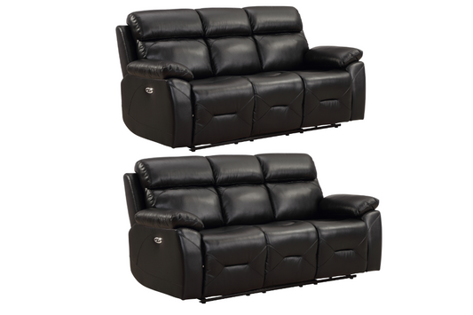 Renato Genuine Leather Black Electric Power Recliner 3+3 Seater Sofa Set