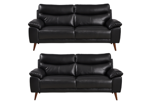 Vantage Genuine Leather Black 3+3 Seater Sofa Set