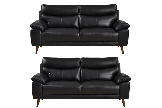 Vantage Genuine Leather Black 3+3 Seater Sofa Set