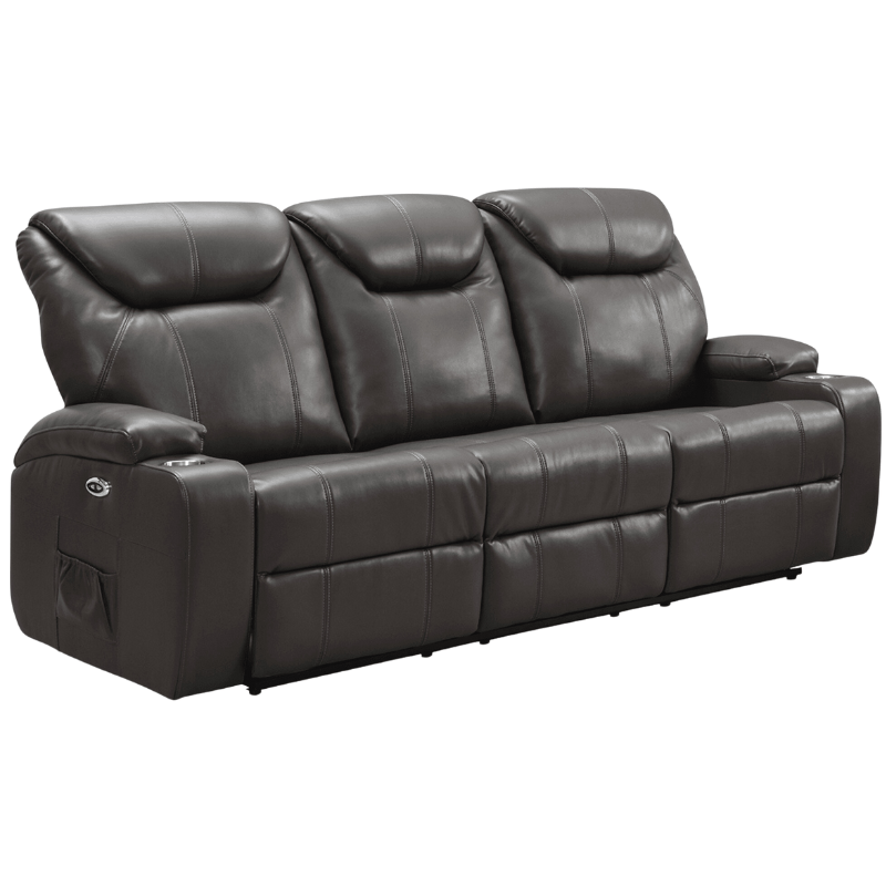 Cinema Grey Electric Leather 3+2+1 Recliner Sofa Set With Two Cup Holders - Furniture Instore
