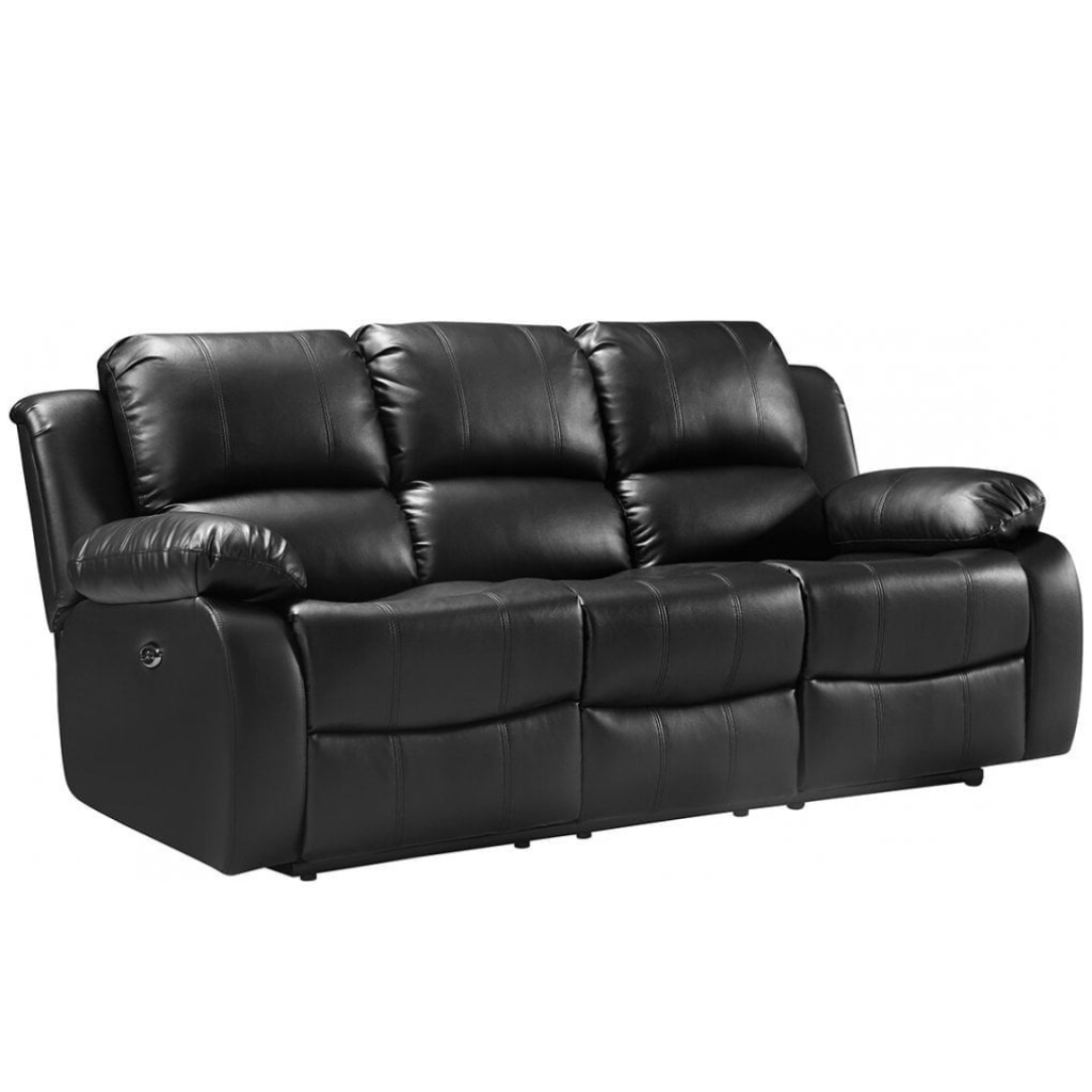 Black leather sofa on a white background