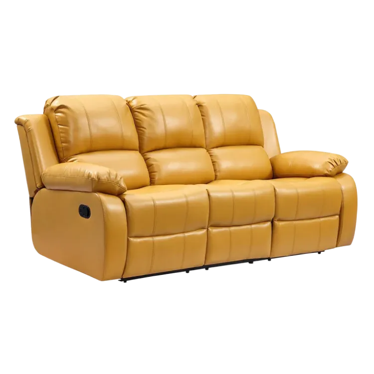 Valencia Mustard Leather Manual Recliner 3 Seater Recliner - Furniture Instore