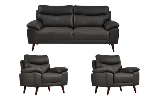 Vantage Genuine Leather Grey 3+1+1 Seater Sofa Set
