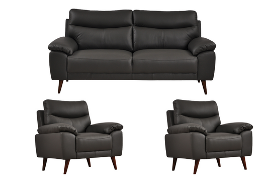 Vantage Genuine Leather Grey 3+1+1 Seater Sofa Set