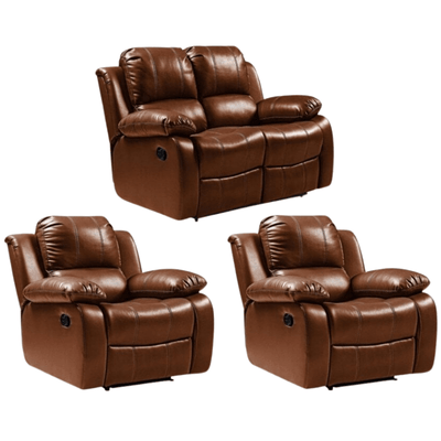 Valencia Tan Leather Manual Recliner 2+1+1 Seater Sofa Set