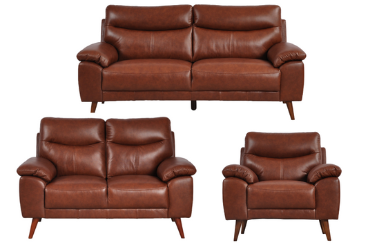 Vantage Genuine Leather Tan 3+2+1 Seater Sofa Set