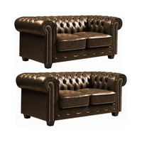 Chesterfield Brown Leather Antique 2+2 Seater Sofa Set