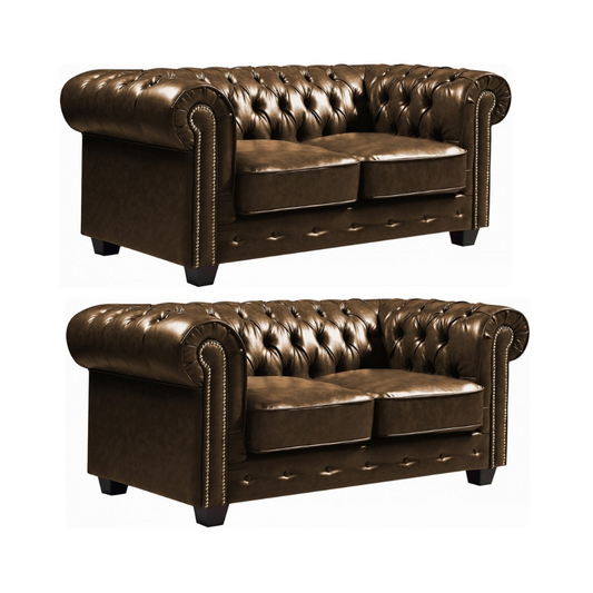 Chesterfield Brown Leather Antique 2+2 Seater Sofa Set