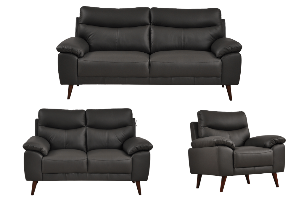 Vantage Genuine Leather Grey 3+2+1 Seater Sofa Set - Furniture Instore