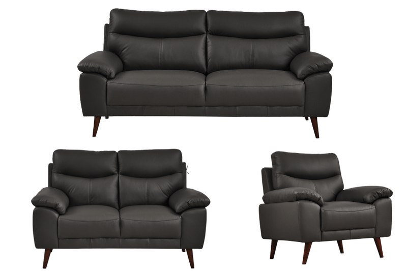 Vantage Genuine Leather Grey 3+2+1 Seater Sofa Set - Furniture Instore