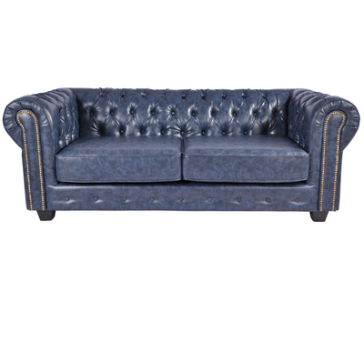 Chesterfield Blue Leather Antique 3 Seater Sofa