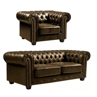 Chesterfield Brown Leather Antique 3+1 Seater Sofa Set