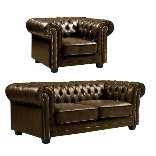 Chesterfield Brown Leather Antique 3+1 Seater Sofa Set - Furniture Instore