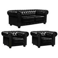 Chesterfield Black Leather Antique 3+1+1 Seater Sofa Set