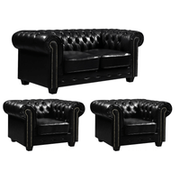 Chesterfield Black Leather Antique 2+1+1 Seater Sofa Set