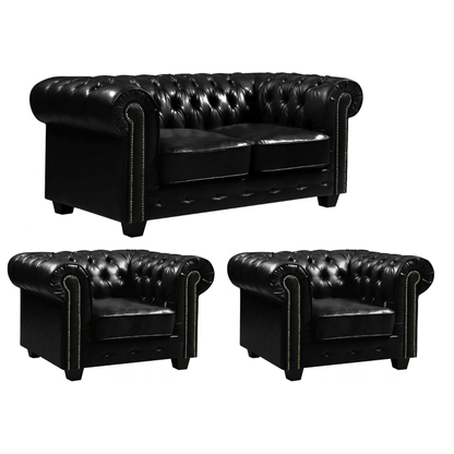 Chesterfield Black Leather Antique 2+1+1 Seater Sofa Set - Furniture Instore