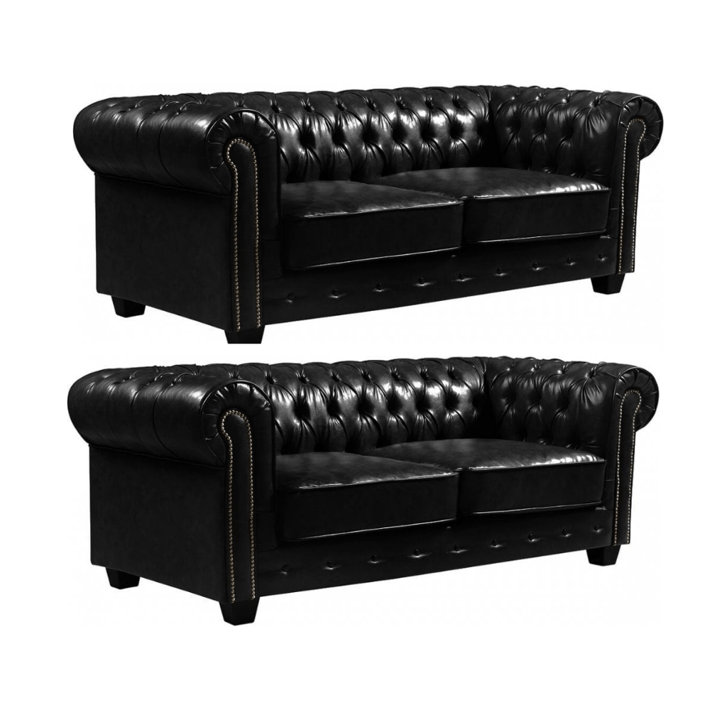 Chesterfield Black Leather Antique 3+3 Seater Sofa Set Product - Furniture Instore