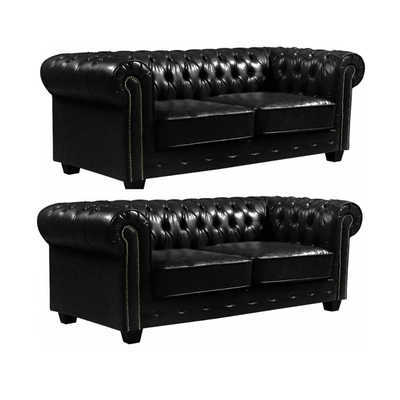 Chesterfield Black Leather Antique 3+3 Seater Sofa Set Product