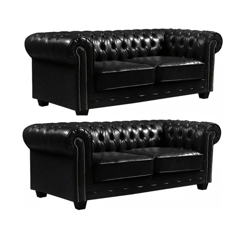 Chesterfield Black Leather Antique 3+3 Seater Sofa Set Product