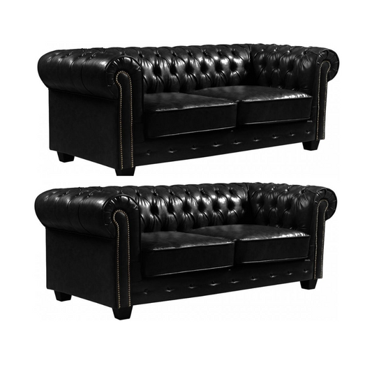 Chesterfield Black Leather Antique 3+3 Seater Sofa Set Product