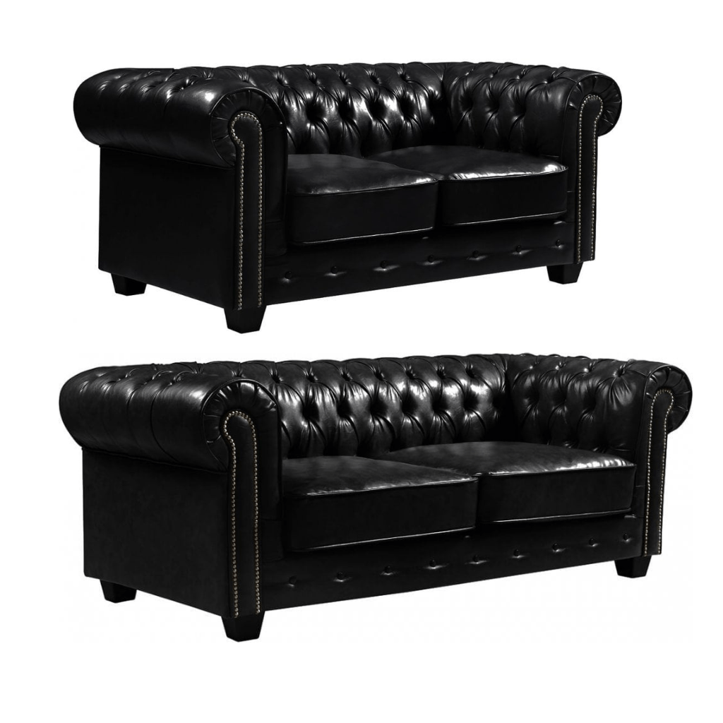 Chesterfield Black Leather Antique 3+2 Seater Sofa Set - Furniture Instore