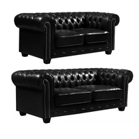 Chesterfield Black Leather Antique 3+2 Seater Sofa Set