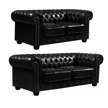 Chesterfield Black Leather Antique 3+2 Seater Sofa Set - Furniture Instore