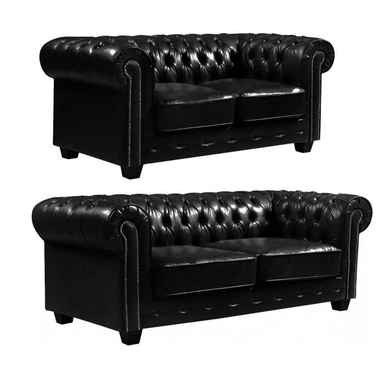 Chesterfield Black Leather Antique 3+2 Seater Sofa Set - Furniture Instore
