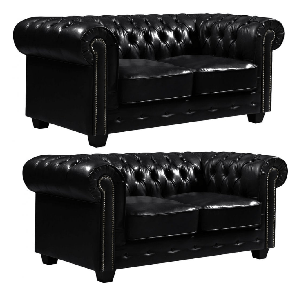 Chesterfield Black Leather Antique 2+2 Seater Sofa Set - Furniture Instore