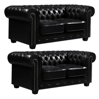 Chesterfield Black Leather Antique 2+2 Seater Sofa Set