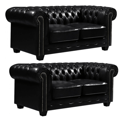 Chesterfield Black Leather Antique 2+2 Seater Sofa Set