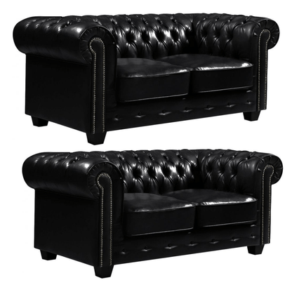 Chesterfield Black Leather Antique 2+2 Seater Sofa Set - Furniture Instore