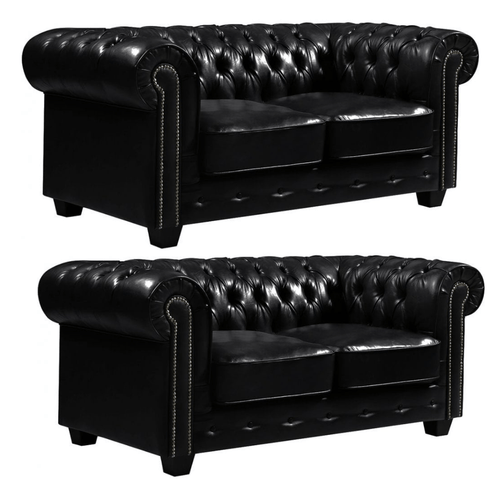 Chesterfield Black Leather Antique 2+2 Seater Sofa Set