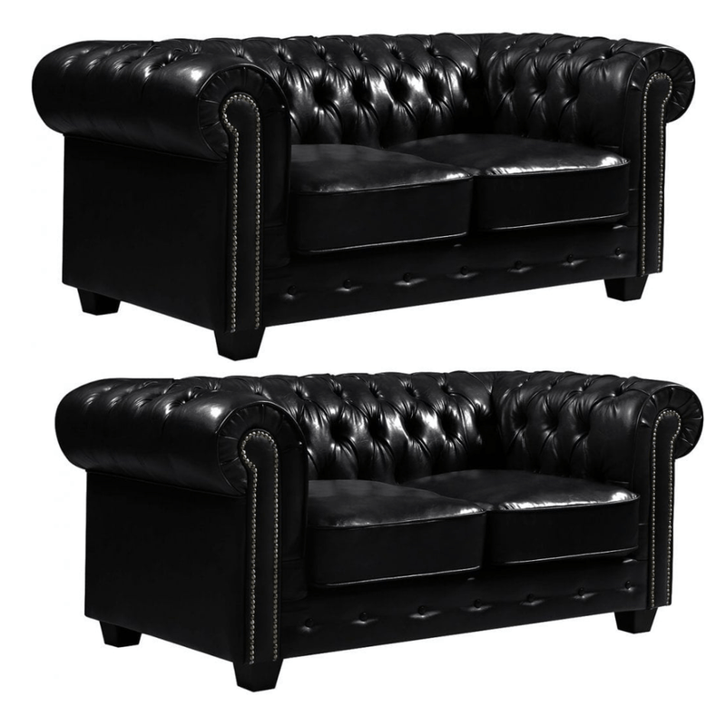 Chesterfield Black Leather Antique 2+2 Seater Sofa Set - Furniture Instore