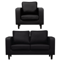 Box Black Leather 2+1 Seater Sofa Set