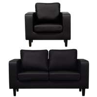 Box Black Leather 2+1 Seater Sofa Set