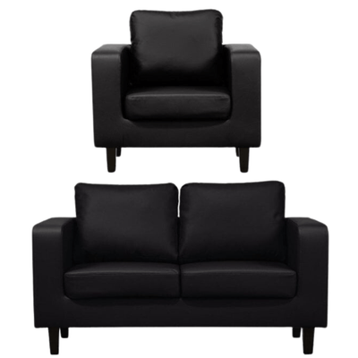 Box Black Leather 2+1 Seater Sofa Set