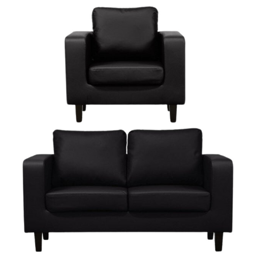 Box Black Leather 2+1 Seater Sofa Set