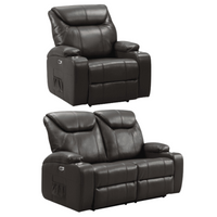 Cinema Grey Leather Electric 2+1 Recliner Sofa Set With Two Cup Holders