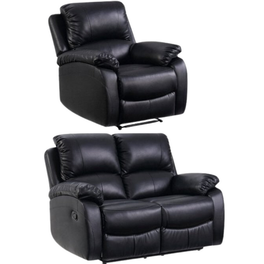 Roma Black Leather Manual Recliner 2+1 Seater Sofa Set