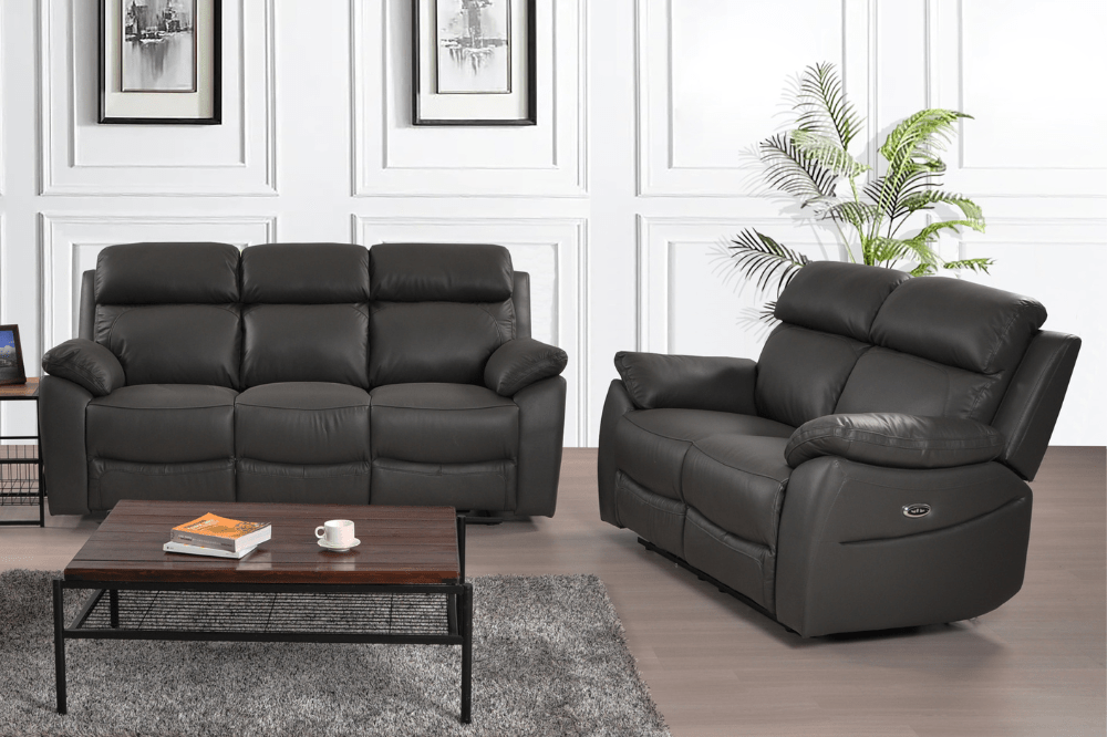 Dandrea Genuine Leather Grey Electric Power Recliner 3+2 Seater Sofa Set - Furniture Instore