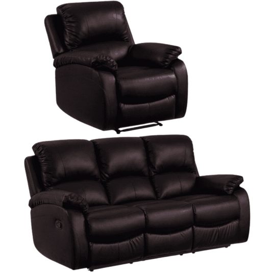 Roma Brown Leather Manual Recliner 3+1 Seater Sofa Set