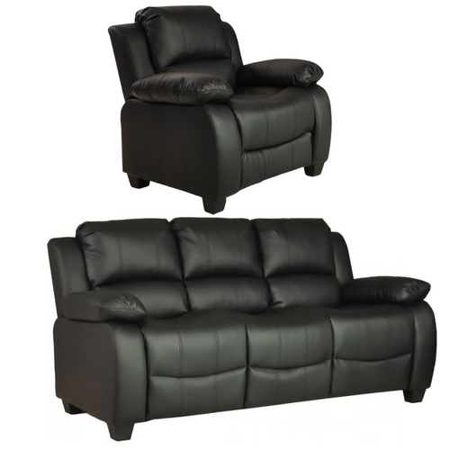 Valerie Black Leather Modern 3+1 Seater Sofa Set