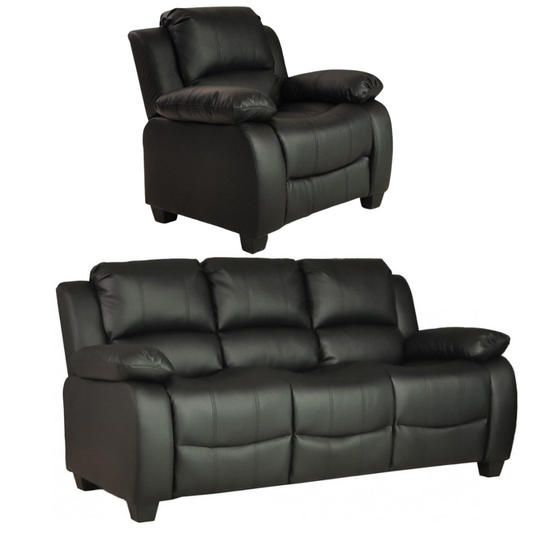 Valerie Black Leather Modern 3+1 Seater Sofa Set